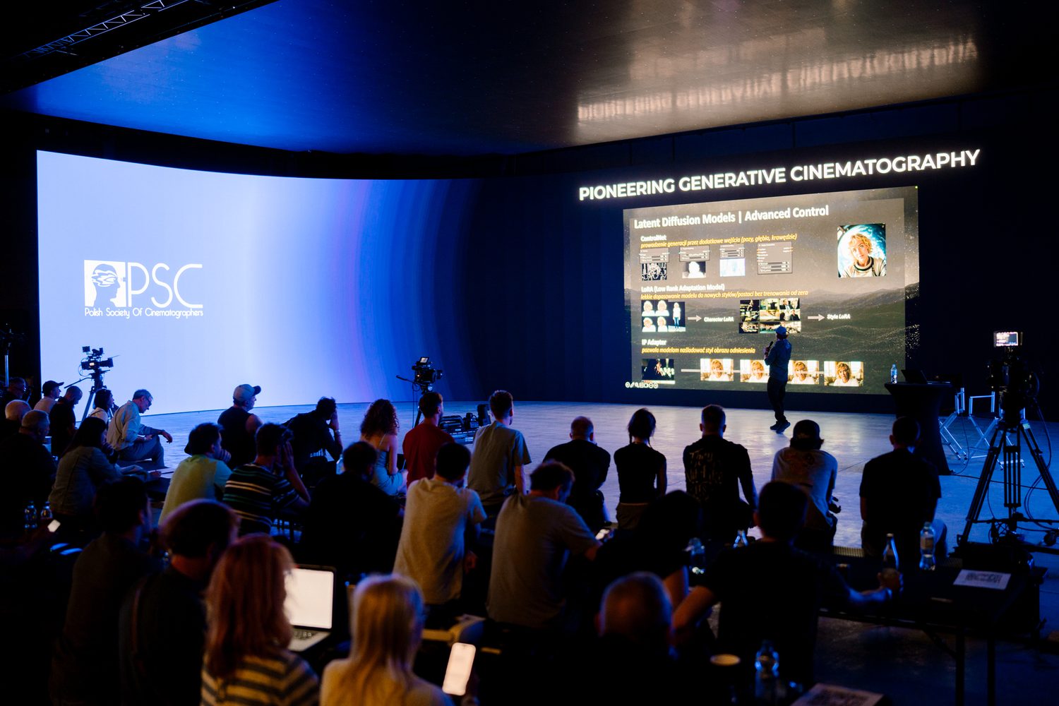 Bartosz Nalazek presenting Pioneering Generative Cinematography at the PSC New Technology Event.