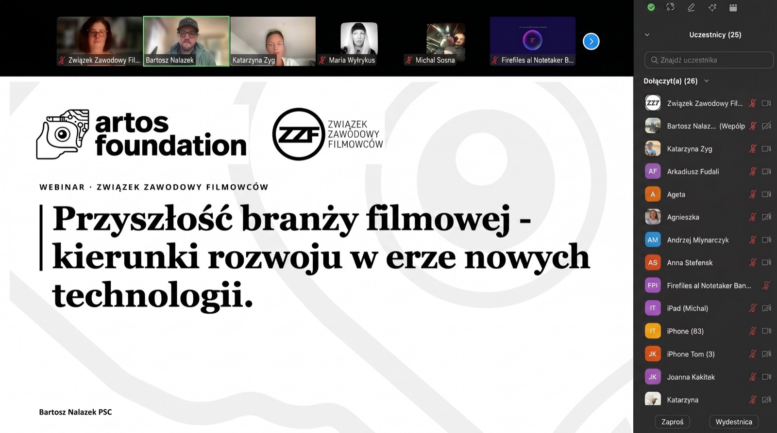 ARTOS Foundation webinar for the Filmmakers Labour Union (ZZF): The Future of the Film Industry.